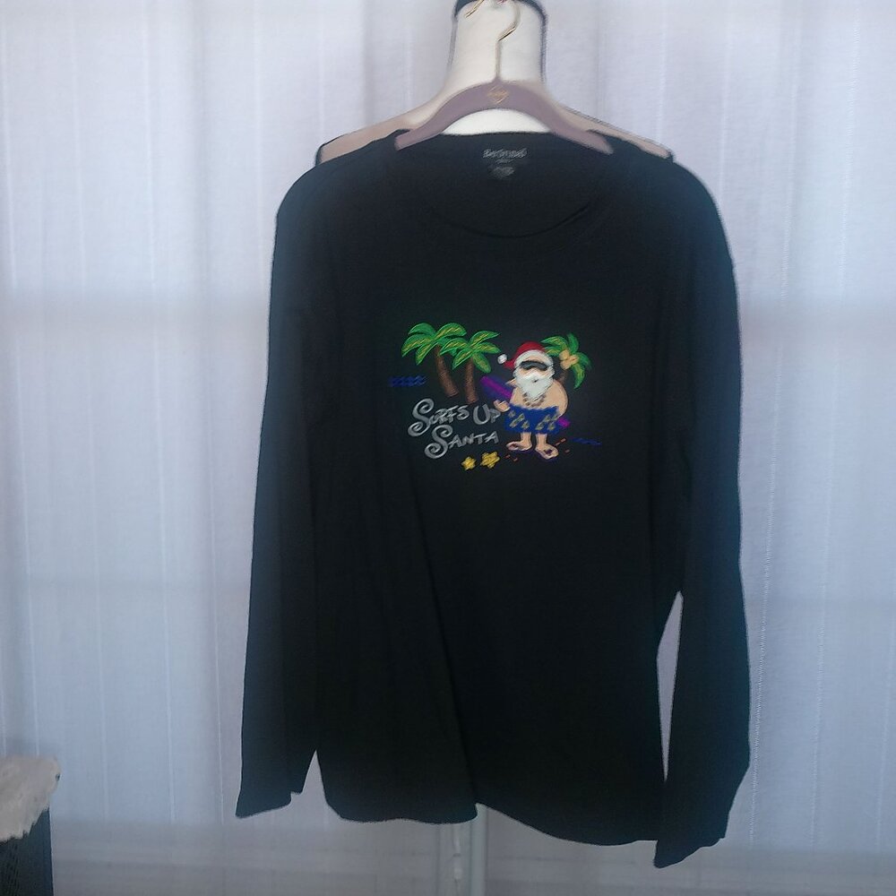 BAY STUDIO Long Sleeve Crew Neck Christmas Resort Wear Black Tee 2XL